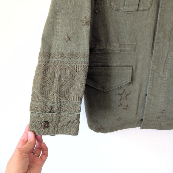 Johnny Was Military Jacket Zhenya Army Green Embroidery Stars Fatigue Utility M - Picture 3 of 7